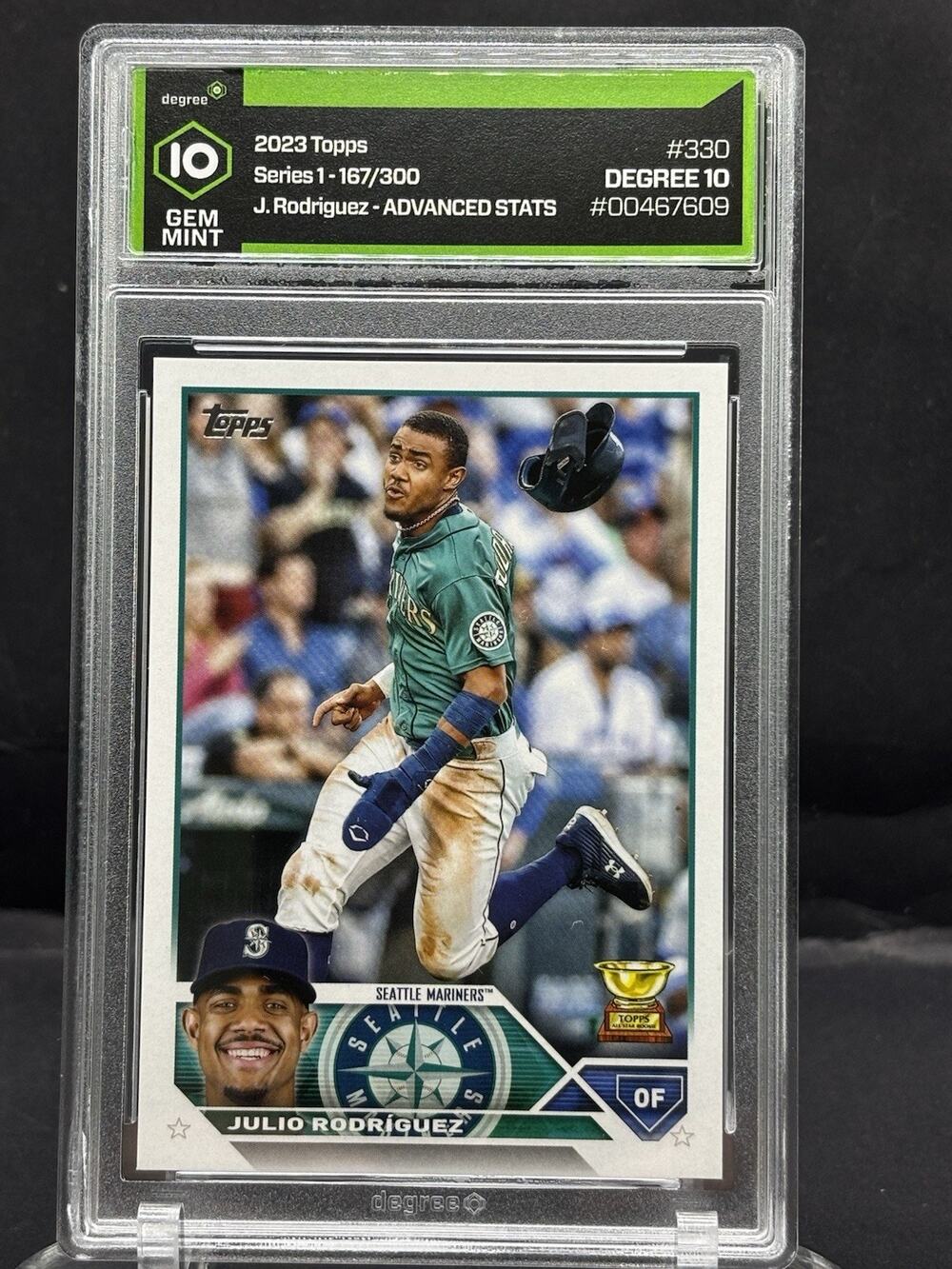 2023 Topps Series 1 Julio Rodriguez #330 Advanced Stats /300 Degree Gem Mint 10